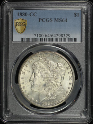 Obverse of this 1880-CC Morgan Dollar PCGS MS-64