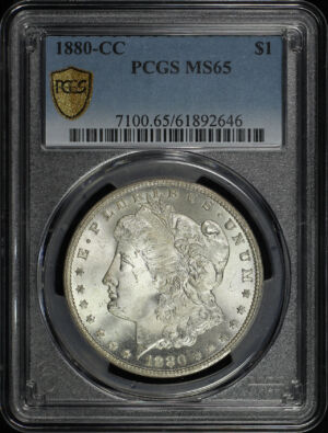 Obverse of this 1880-CC Morgan Dollar PCGS MS-65