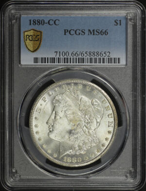 Obverse of this 1880-CC Morgan Dollar PCGS MS-66