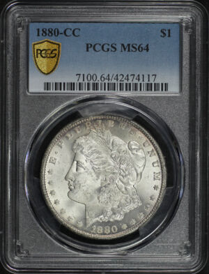 Obverse of this 1880-CC Morgan Dollar PCGS MS-64