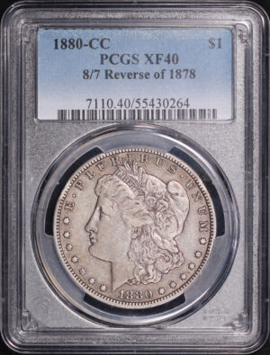 Obverse of this 1880-CC 8/7 Reverse of 1878 Morgan Dollar PCGS XF-40
