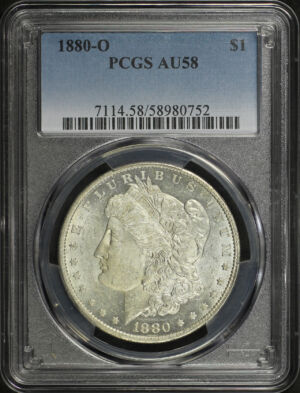 Obverse of this 1880-O Morgan Dollar PCGS AU-58