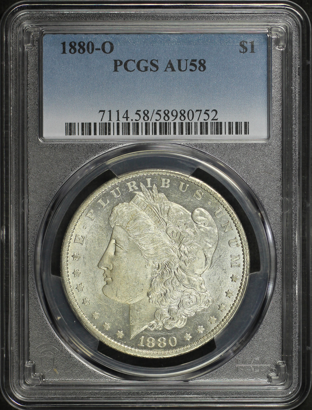 Obverse of this 1880-O Morgan Dollar PCGS AU-58