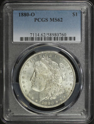 Obverse of this 1880-O Morgan Dollar PCGS MS-62
