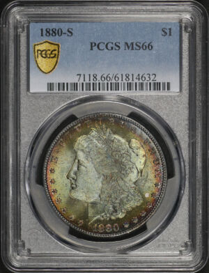 Obverse of this 1880-S Morgan Dollar PCGS MS-66 Rainbow Toning