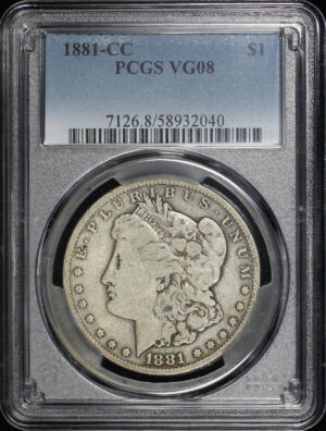 Obverse of this 1881-CC Morgan Dollar PCGS VG-08