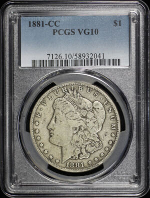 Obverse of this 1881-CC Morgan Dollar PCGS VG-10