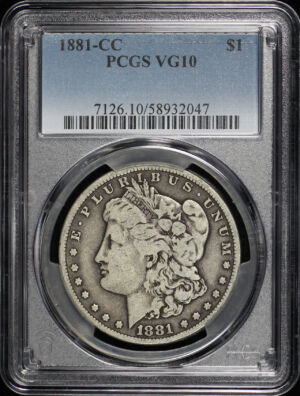 Obverse of this 1881-CC Morgan Dollar PCGS VG-10