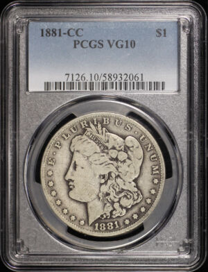 Obverse of this 1881-CC Morgan Dollar PCGS VG-10