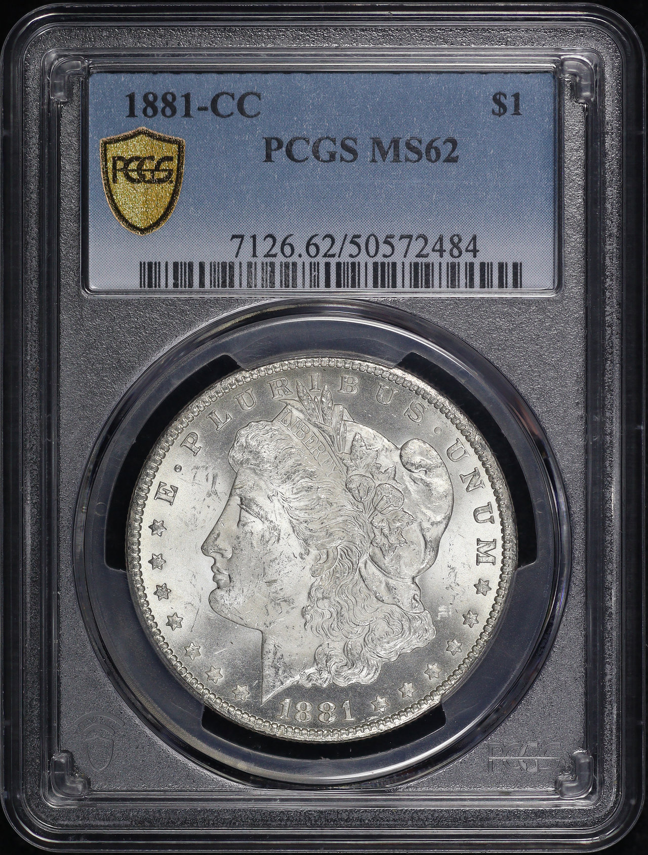 Obverse of this 1881-CC Morgan Dollar PCGS MS-62