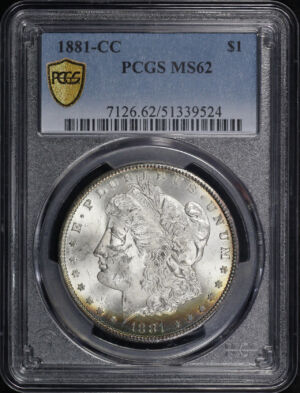Obverse of this 1881-CC Morgan Dollar PCGS MS-62