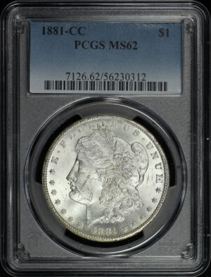 Obverse of this 1881-CC Morgan Dollar PCGS MS-62