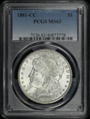 Obverse of this 1881-CC Morgan Dollar PCGS MS-63
