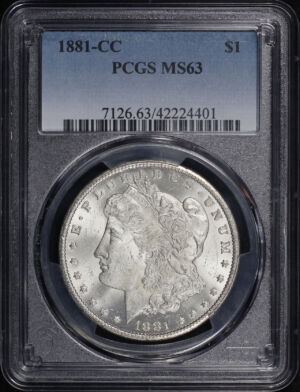 Obverse of this 1881-CC Morgan Dollar PCGS MS-63