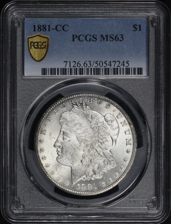 Obverse of this 1881-CC Morgan Dollar PCGS MS-63