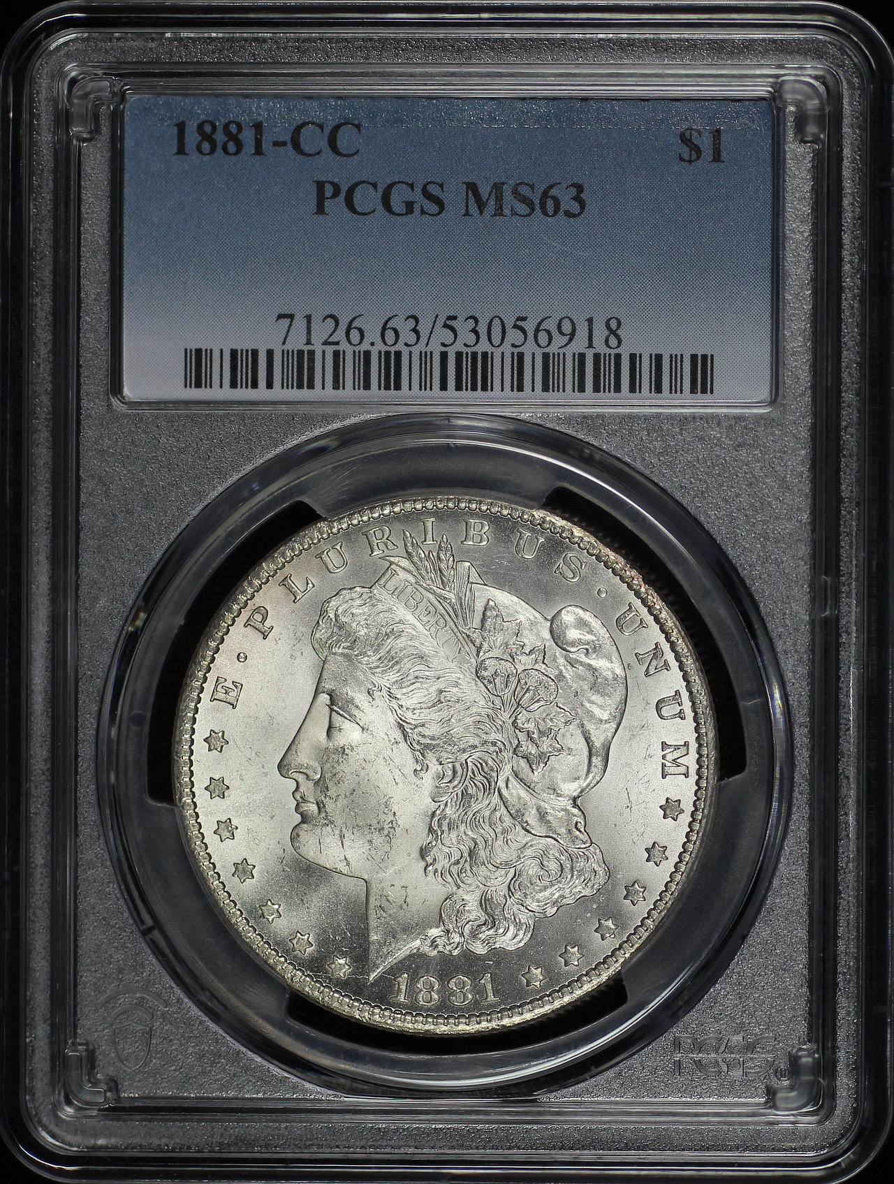 Obverse of this 1881-CC Morgan Dollar PCGS MS-63