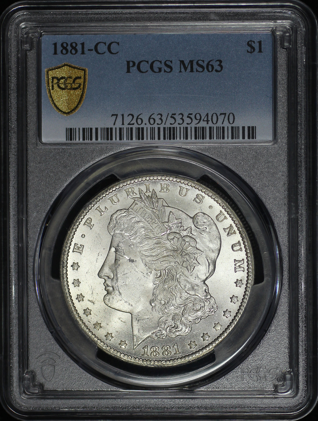 Obverse of this 1881-CC Morgan Dollar PCGS MS-63
