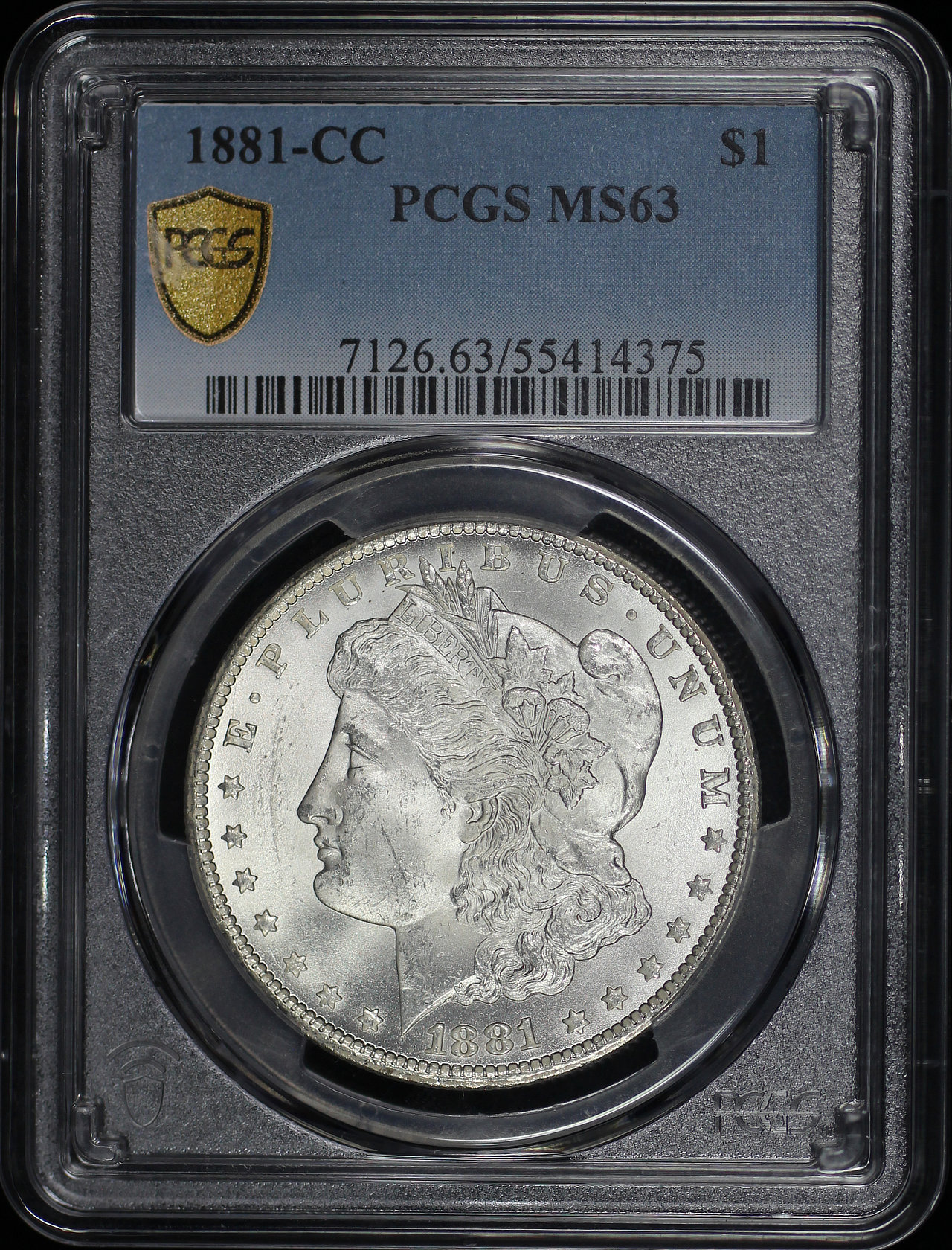 Obverse of this 1881-CC Morgan Dollar PCGS MS-63