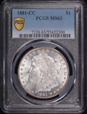 Obverse of this 1881-CC Morgan Dollar PCGS MS-63