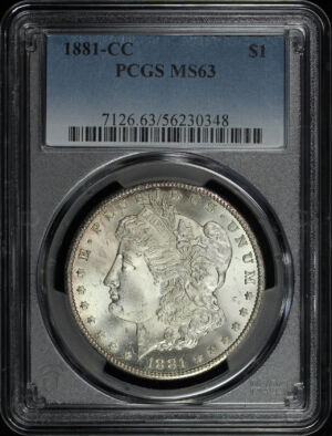 Obverse of this 1881-CC Morgan Dollar PCGS MS-63