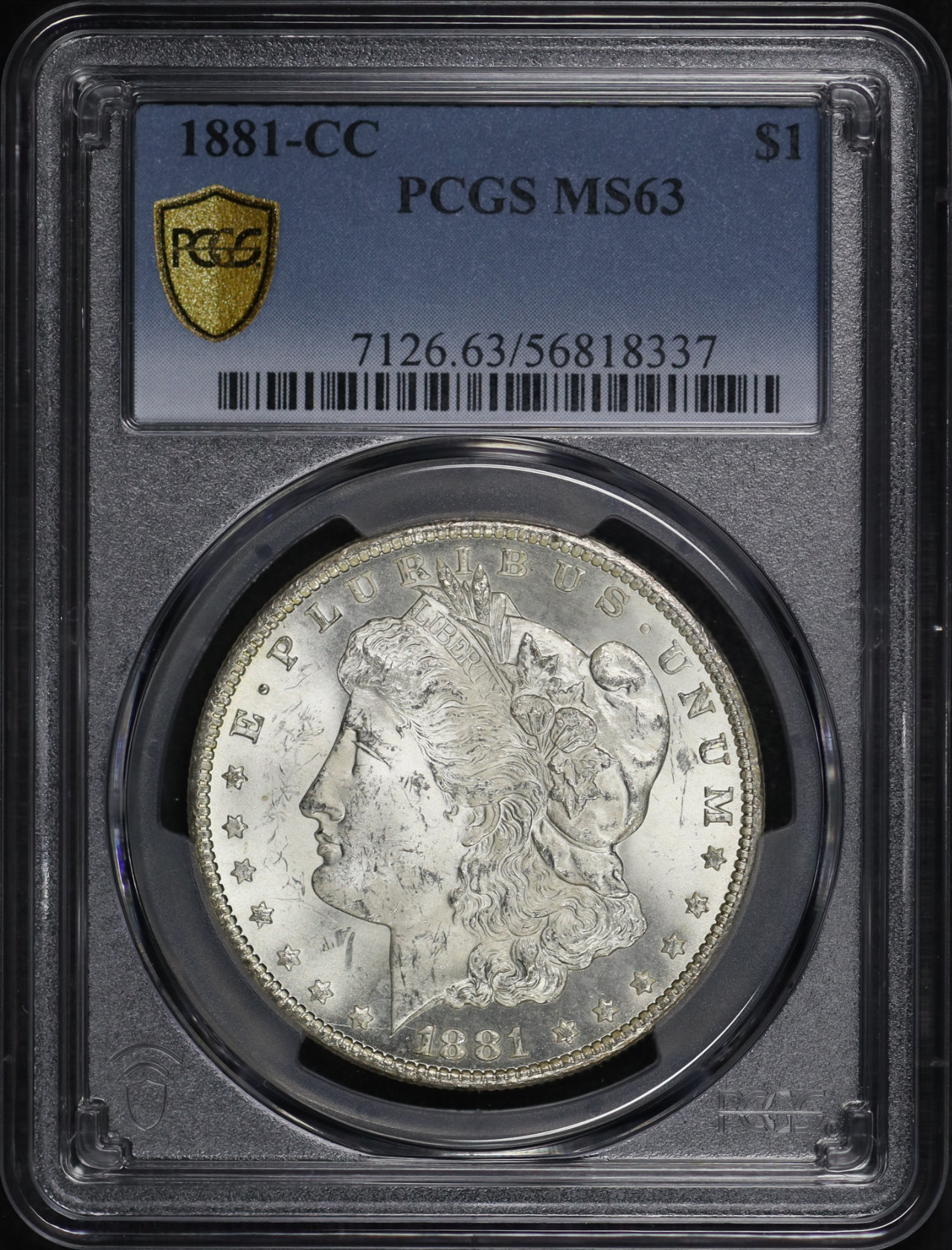 Obverse of this 1881-CC Morgan Dollar PCGS MS-63