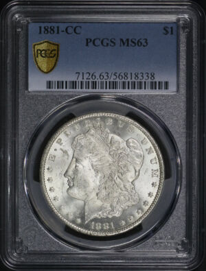 Obverse of this 1881-CC Morgan Dollar PCGS MS-63