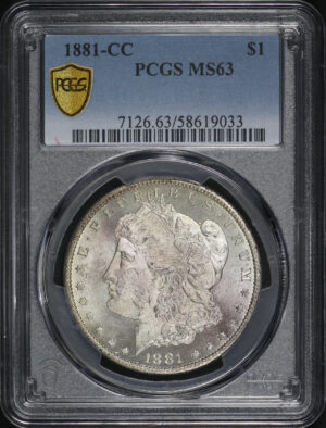 Obverse of this 1881-CC Morgan Dollar PCGS MS-63