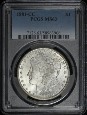 Obverse of this 1881-CC Morgan Dollar PCGS MS-63