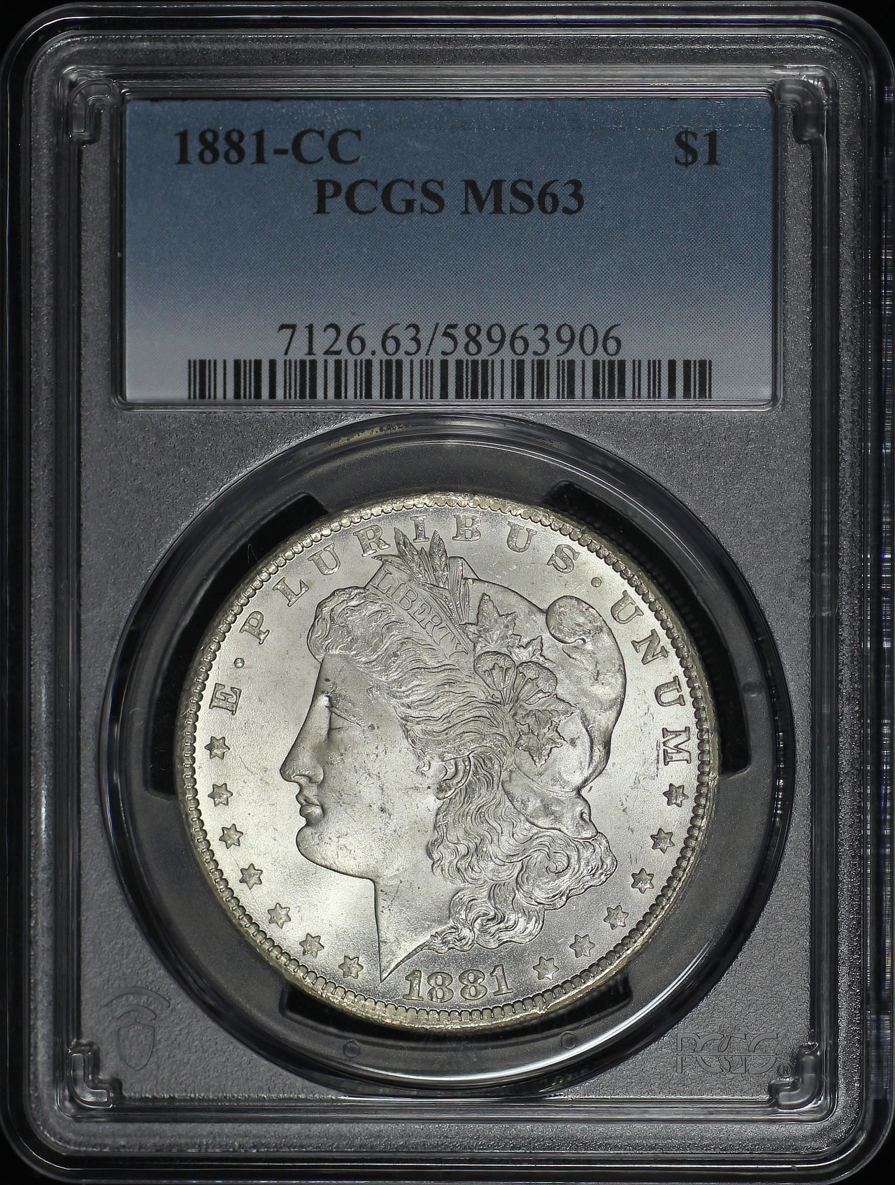 Obverse of this 1881-CC Morgan Dollar PCGS MS-63
