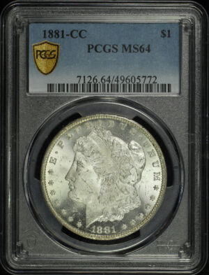 Obverse of this 1881-CC Morgan Dollar PCGS MS-64