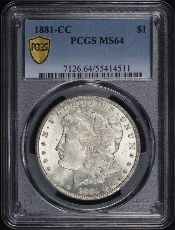Obverse of this 1881-CC Morgan Dollar PCGS MS-64