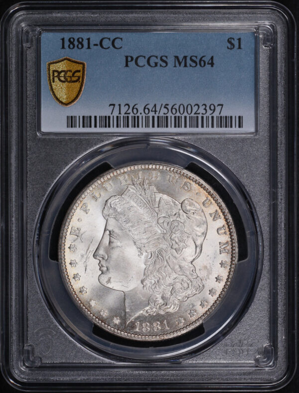 Obverse of this 1881-CC Morgan Dollar PCGS MS-64