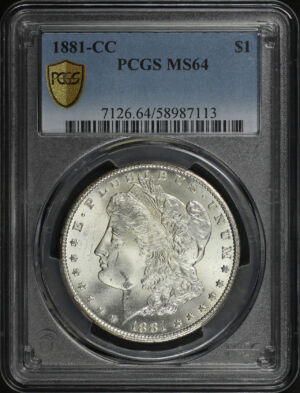 Obverse of this 1881-CC Morgan Dollar PCGS MS-64