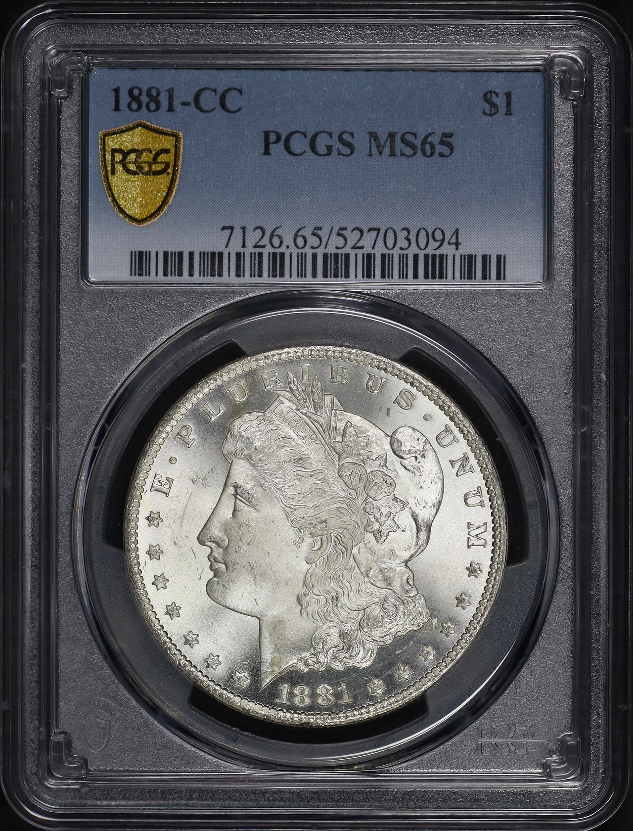 Obverse of this 1881-CC Morgan Dollar PCGS MS-65