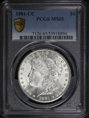 Obverse of this 1881-CC Morgan Dollar PCGS MS-65