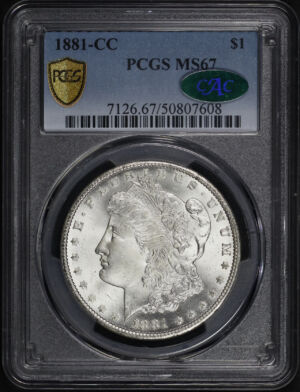 Obverse of this 1881-CC Morgan Dollar PCGS MS-67 CAC