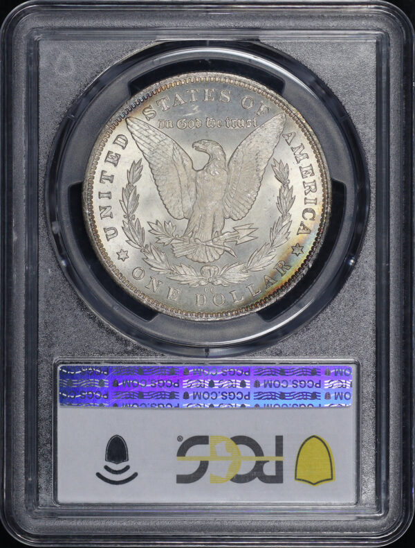 Reverse of this 1881-CC Morgan Dollar PCGS MS-67 Vibrant Yellow, Violet, Blue, & Olive Green Hue Obverse Toning