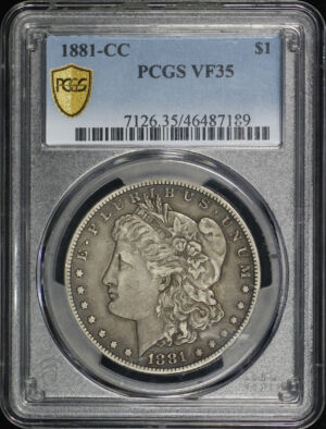 Obverse of this 1881-CC Morgan Dollar PCGS VF-35
