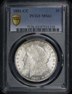 Obverse of this 1881-CC Morgan Dollar PCGS MS-62