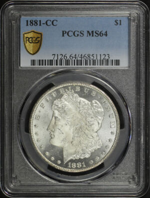 Obverse of this 1881-CC Morgan Dollar PCGS MS-64