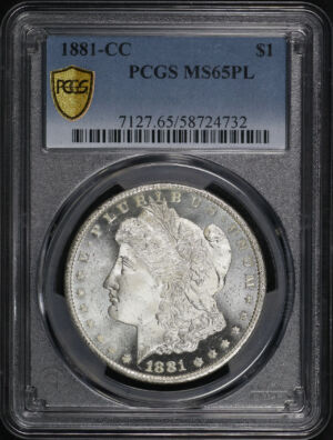 Obverse of this 1881-CC Morgan Dollar PCGS MS-65 PL