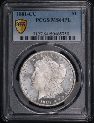 Obverse of this 1881-CC Morgan Dollar PCGS MS-64 PL