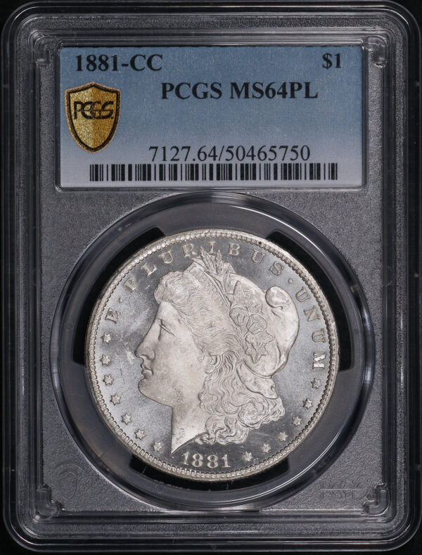 Obverse of this 1881-CC Morgan Dollar PCGS MS-64 PL