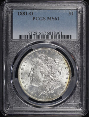 Obverse of this 1881-O Morgan Dollar PCGS MS-61 – Vibrant Rainbow Reverse Crescent Toning 