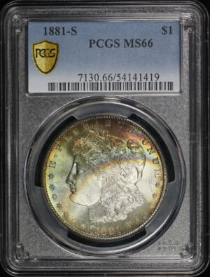 Obverse of this 1881-S Morgan Dollar PCGS MS-66 Rainbow Toning