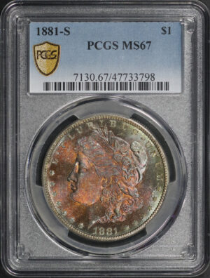 Obverse of this 1881-S Morgan Dollar PCGS MS-67 Fireball Obverse Toning