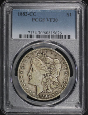 Obverse of this 1882-CC Morgan Dollar PCGS VF-30
