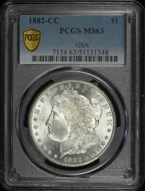 Obverse of this 1882-CC Morgan Dollar GSA Label PCGS MS-63