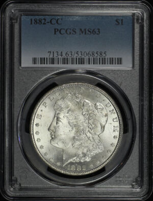 Obverse of this 1882-CC Morgan Dollar PCGS MS-63