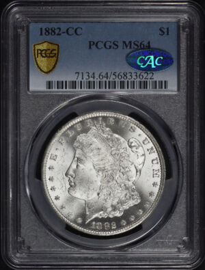Obverse of this 1882-CC Morgan Dollar PCGS MS-64 CAC